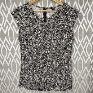 Ann Taylor Snake Print Blouse with Exposed Zipper Accent Black & Tan Size: Large